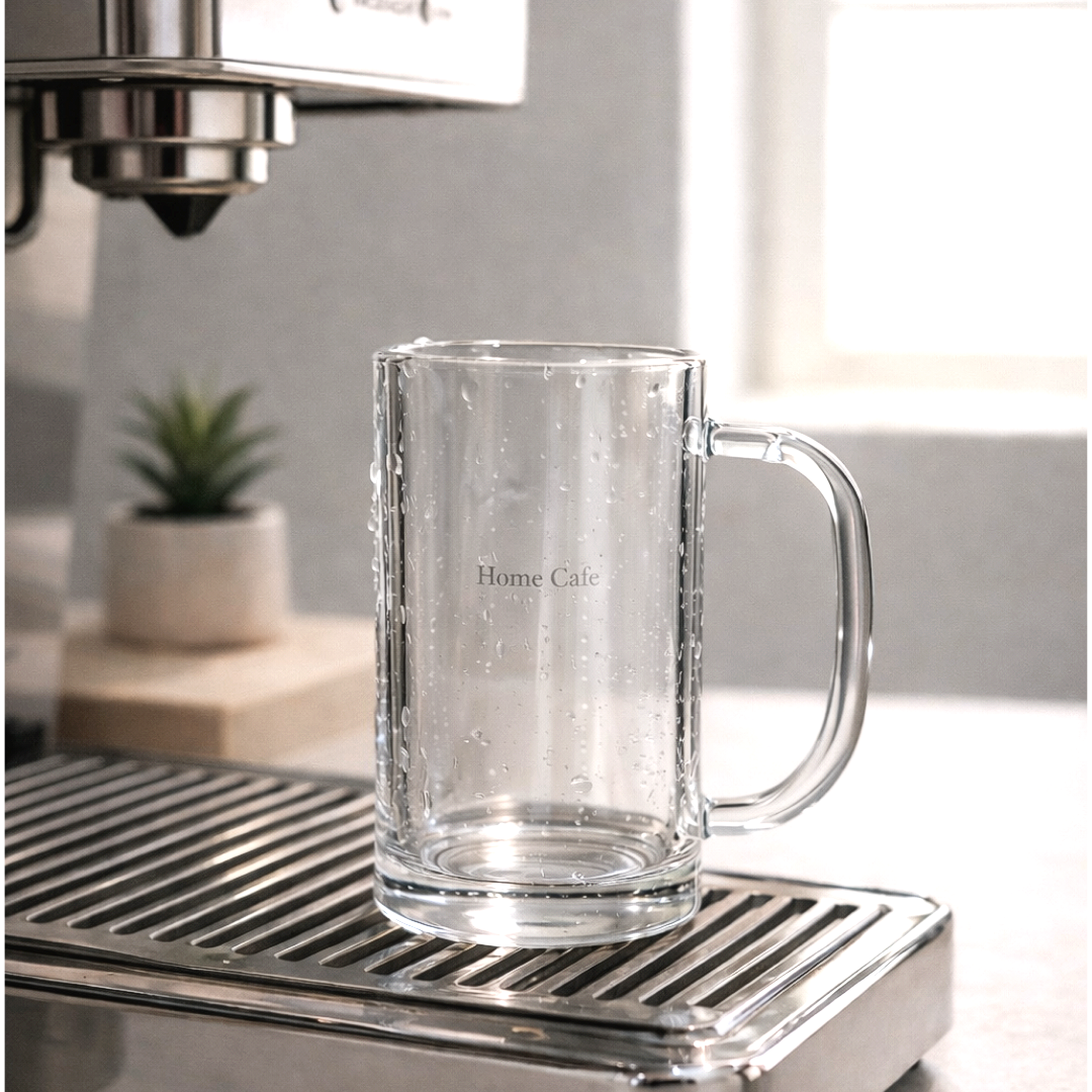 홈카페 내열유리 투명컵 530ml 손잡이 머그컵, 투명(Home Cafe), 1개 5,000원