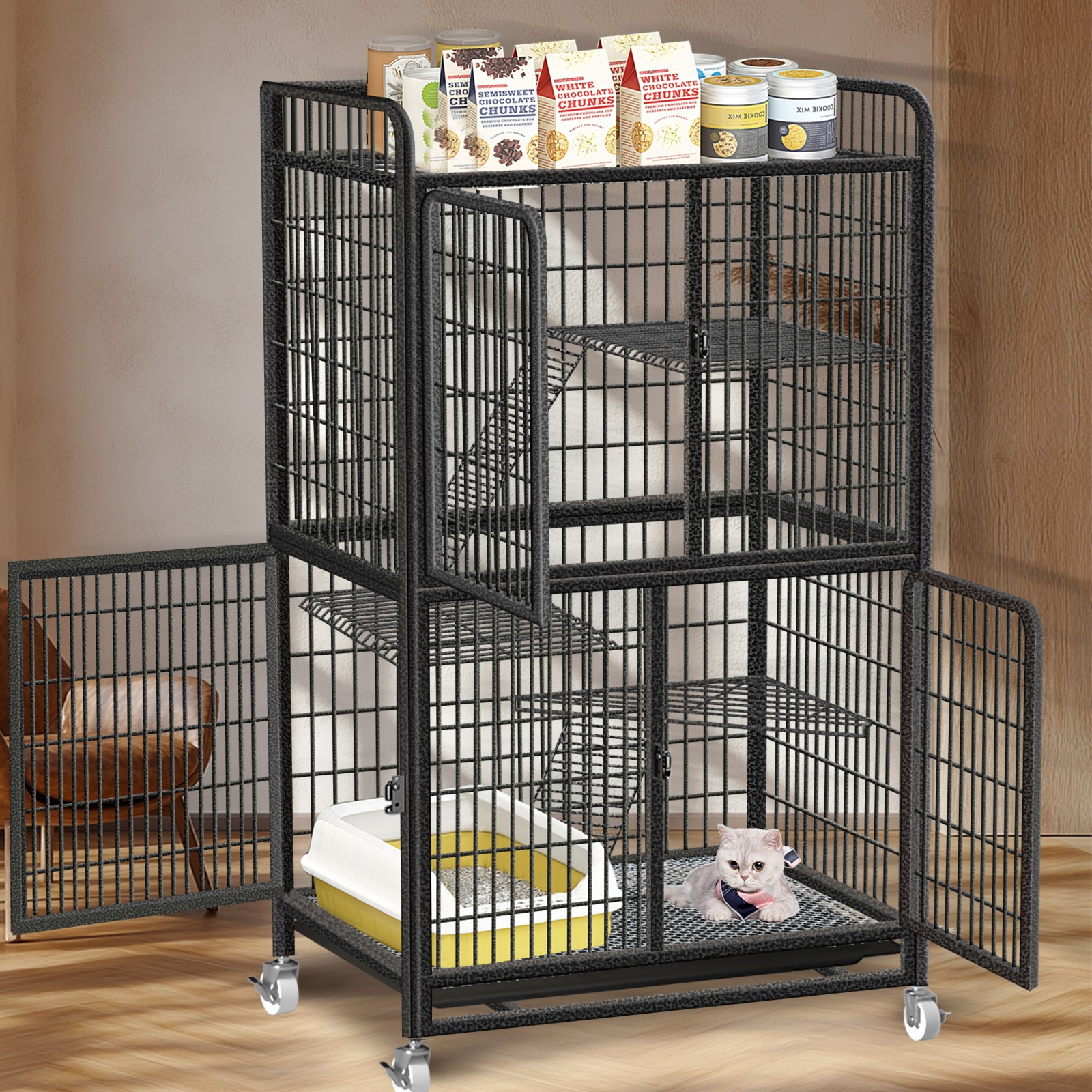 고양이장  철장  철창 케이지  휠 이동식  애완동물 수납장 철장 다층 세로형 이동이 편리하고 조립이 간편한 탈부착 가능한 반려동물 용품 실내 사육용 사다리 149,000원