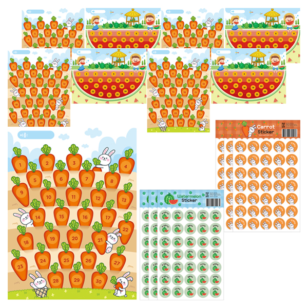 슈퍼쌤 양면 칭찬 당근 수박 스티커판 9p+ 당근 스티커 3p + 수박 스티커 3p 세트, 혼합색상, 1세트 8,500원