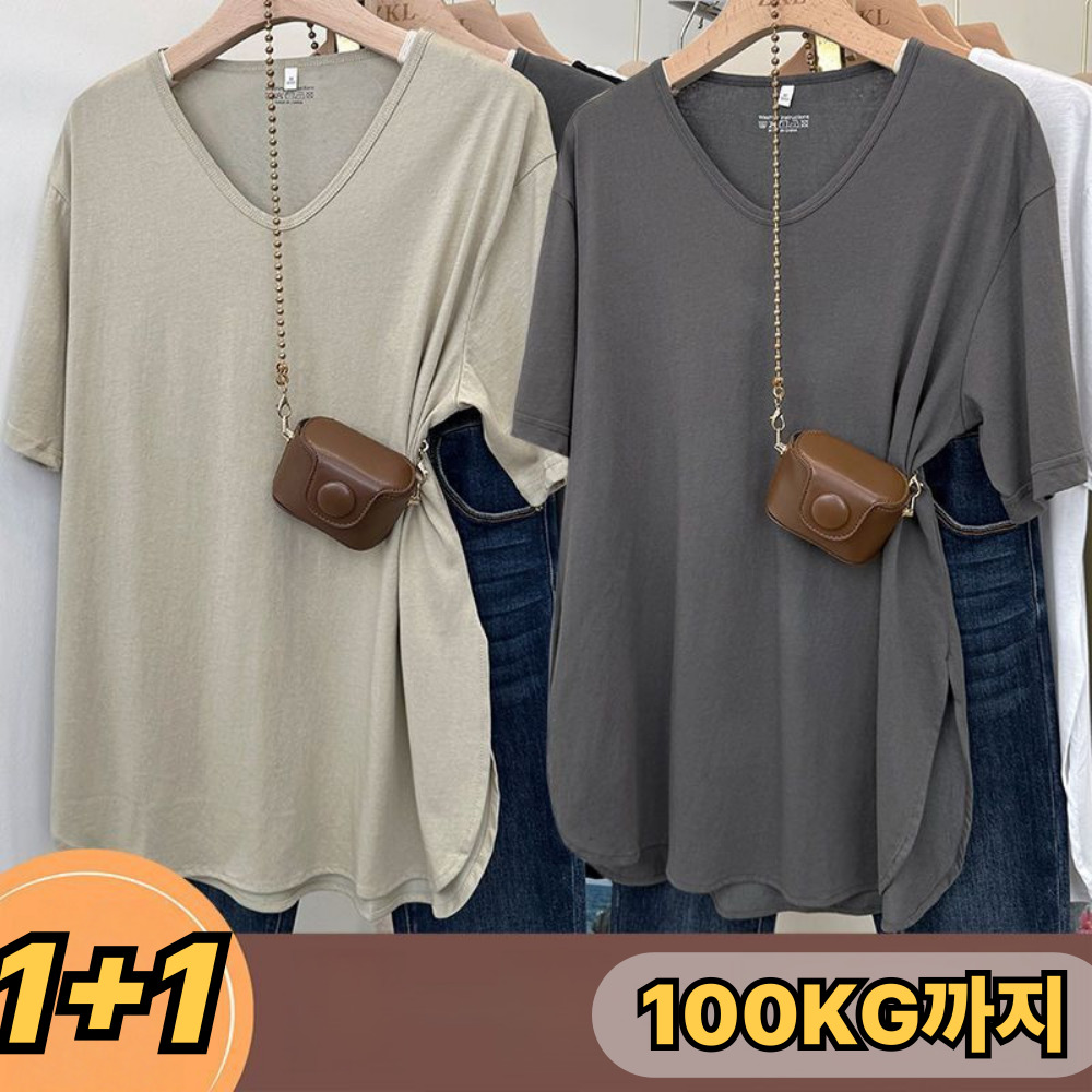 UNIQUEZON 1+1 여성 편안한 반팔 티셔츠 브이넥 오버핏 여름티 상의 빅사이즈 26,800원