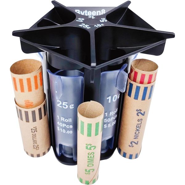 수동 동전 계수기 분류기 튜브 래퍼 포함｜느리게 굴러가는 잔돈 빠르게 정리 및 롤링 검은색 5in1 정리기 기계 롤러 저금통 홀더｜사용하기 쉽고 정확함 36,300원