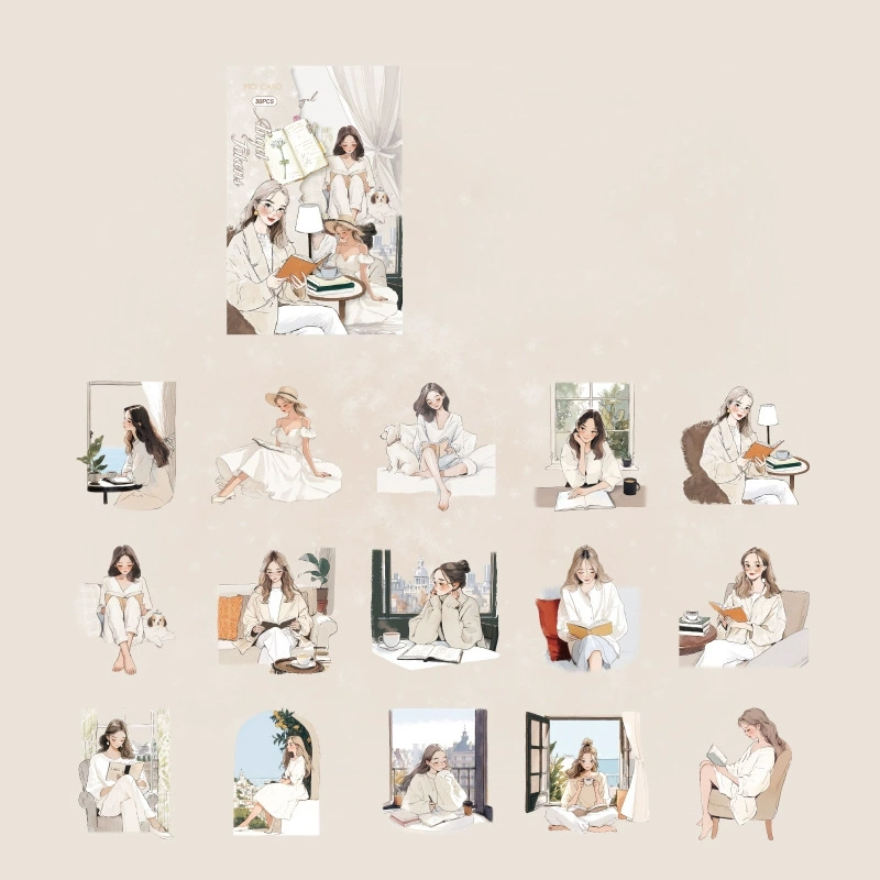 올리브파티 책읽는소녀 시리즈 감성 빈티지 인물 소녀 다꾸 스티커 30p 세트, 1개, 화이트 5,900원