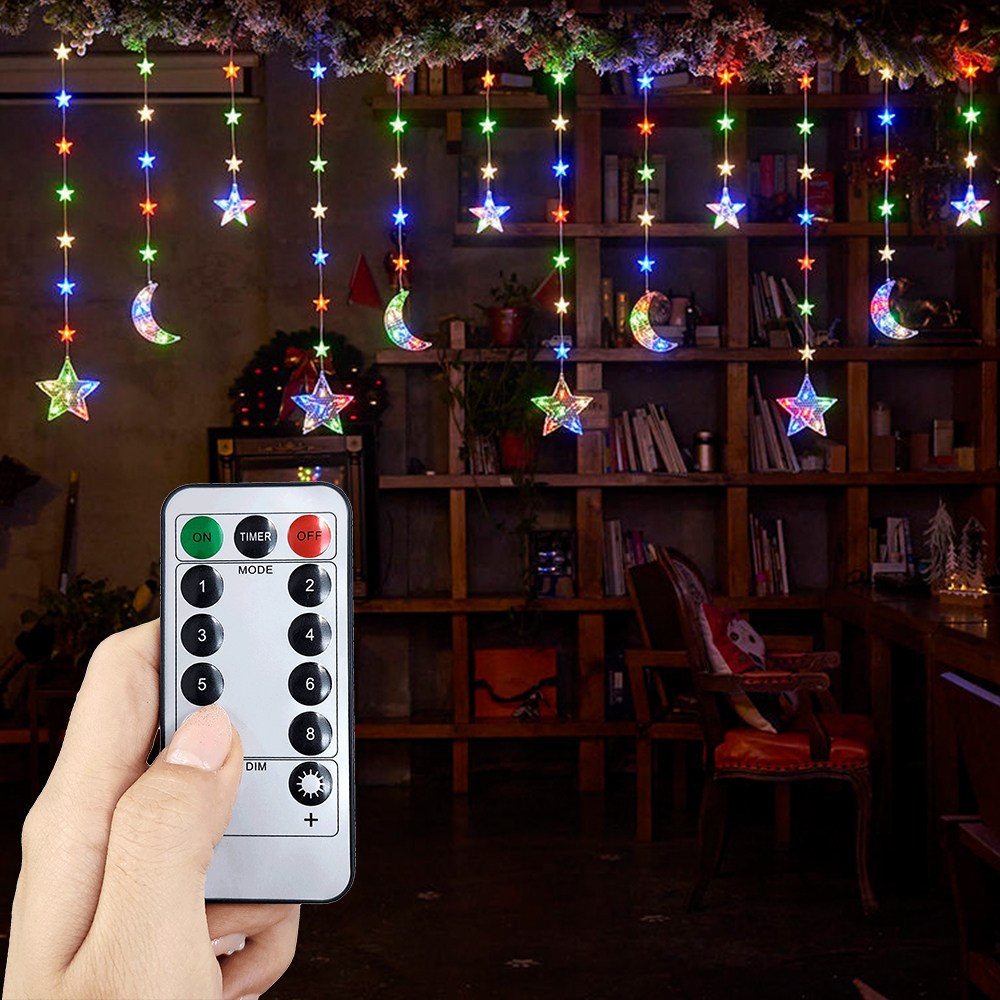 HK sell 룰루 별과달 LED 줄조명 리모컨 usb 감성캠핑 인테리어 홈파티, 1개, 별달 컬러 22,400원