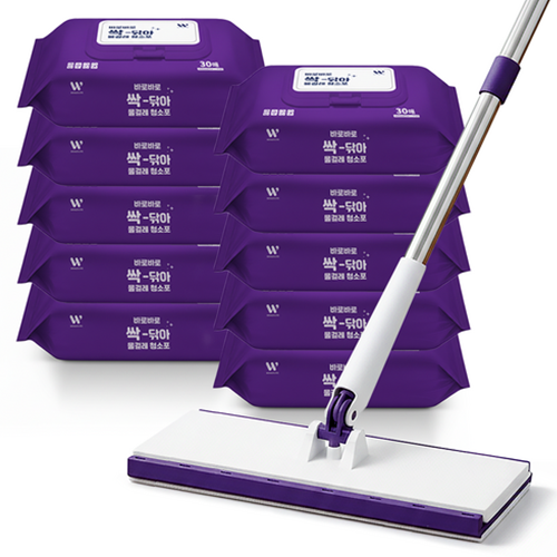 [홈쇼핑] 자동 딸깍 바로바로 밀대걸레 대형 청소기 노터치 핸디 일회용 청소포용 밀대걸레 원터치 분리 막대걸레 극세사 밀대 정전기포, 1개 37,900원