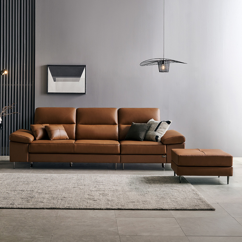 보루네오 로웰 천연통가죽 4인용 소파 + 스툴 세트 방문설치, 카멜브라운 1,759,000원