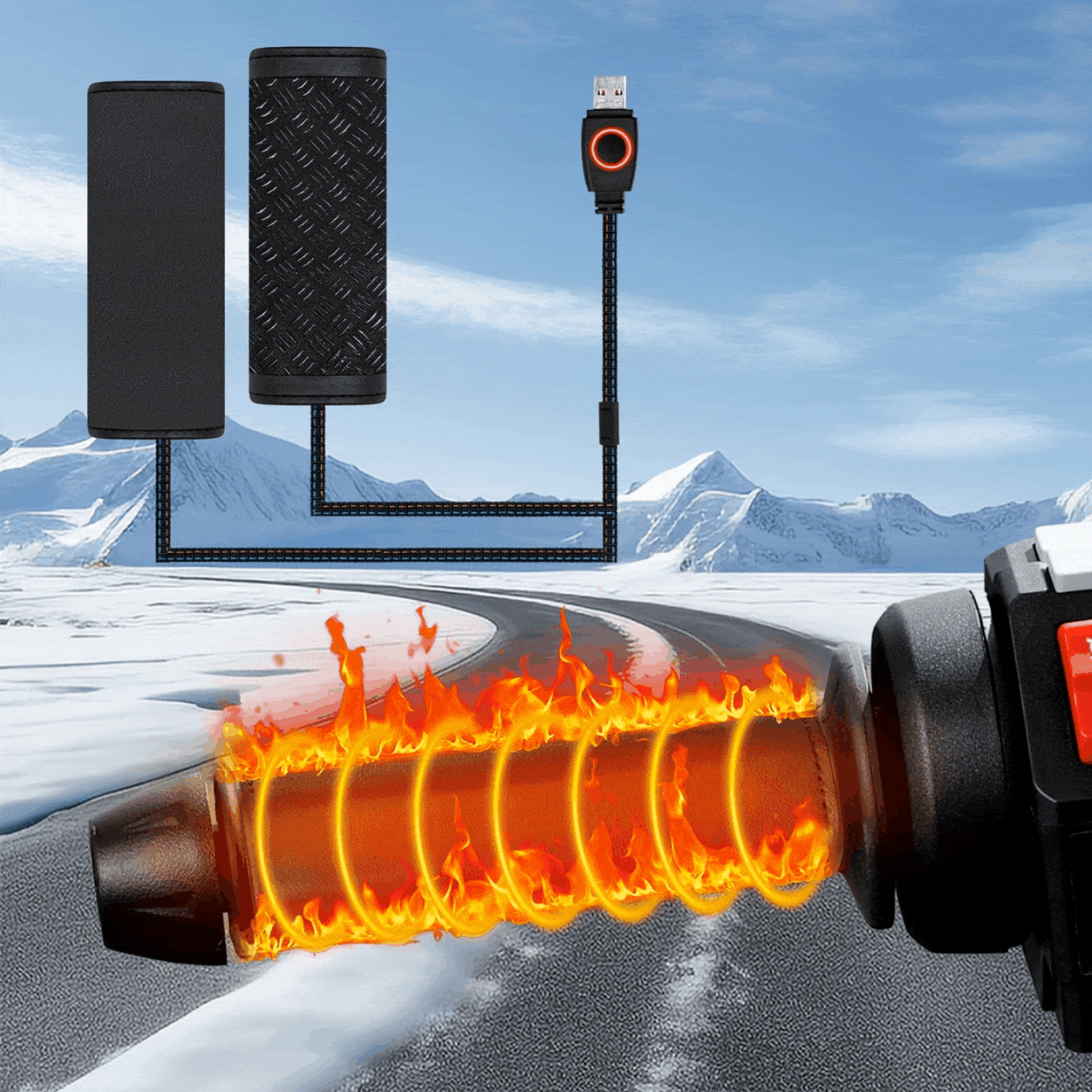 MuteCo 오토바이 그립 히터, USB타입 서라운드 그립 히터, 급속 가열, 3가지 온도 설정, 미끄럼 방지 소재, 방수, 오토바이, 자전거, 스쿠터에 적합합니다, 발열 방한용품 28,310원