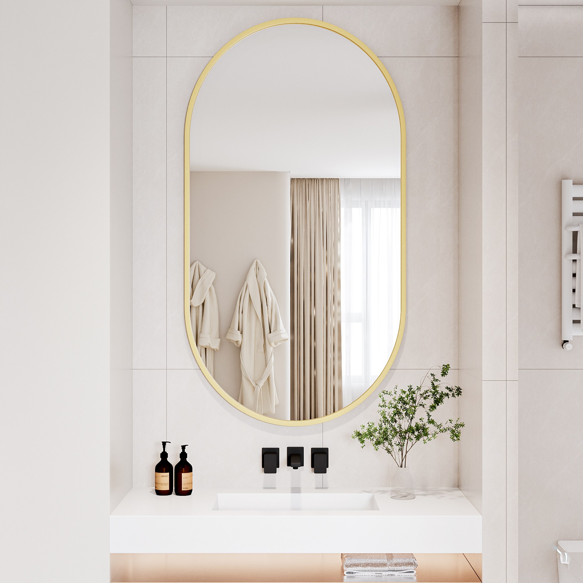 뷰티피크 타원형 벽거울 화장대거울 욕실거울 강화안전유리, 골드56cm 79,900원