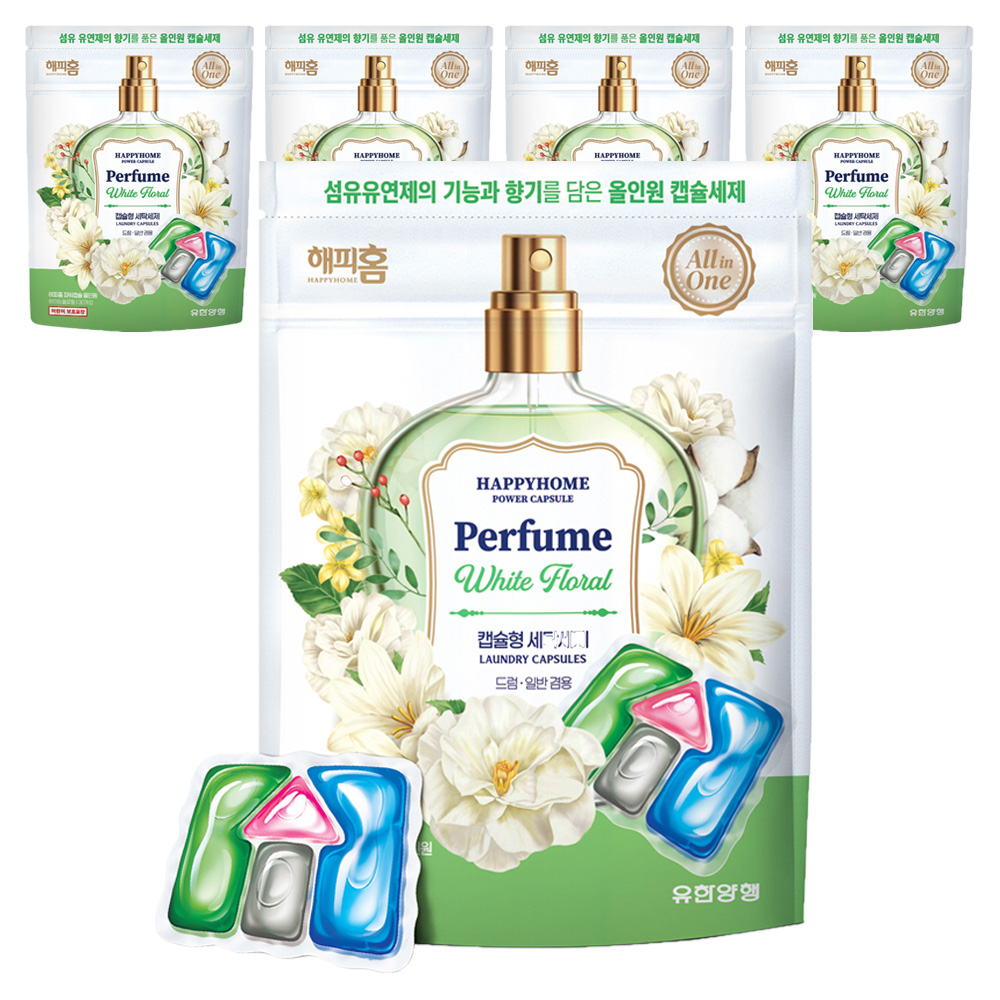 해피홈 퍼퓸 파워캡슐 세탁세제 화이트플로럴, 30개입, 5개 49,420원