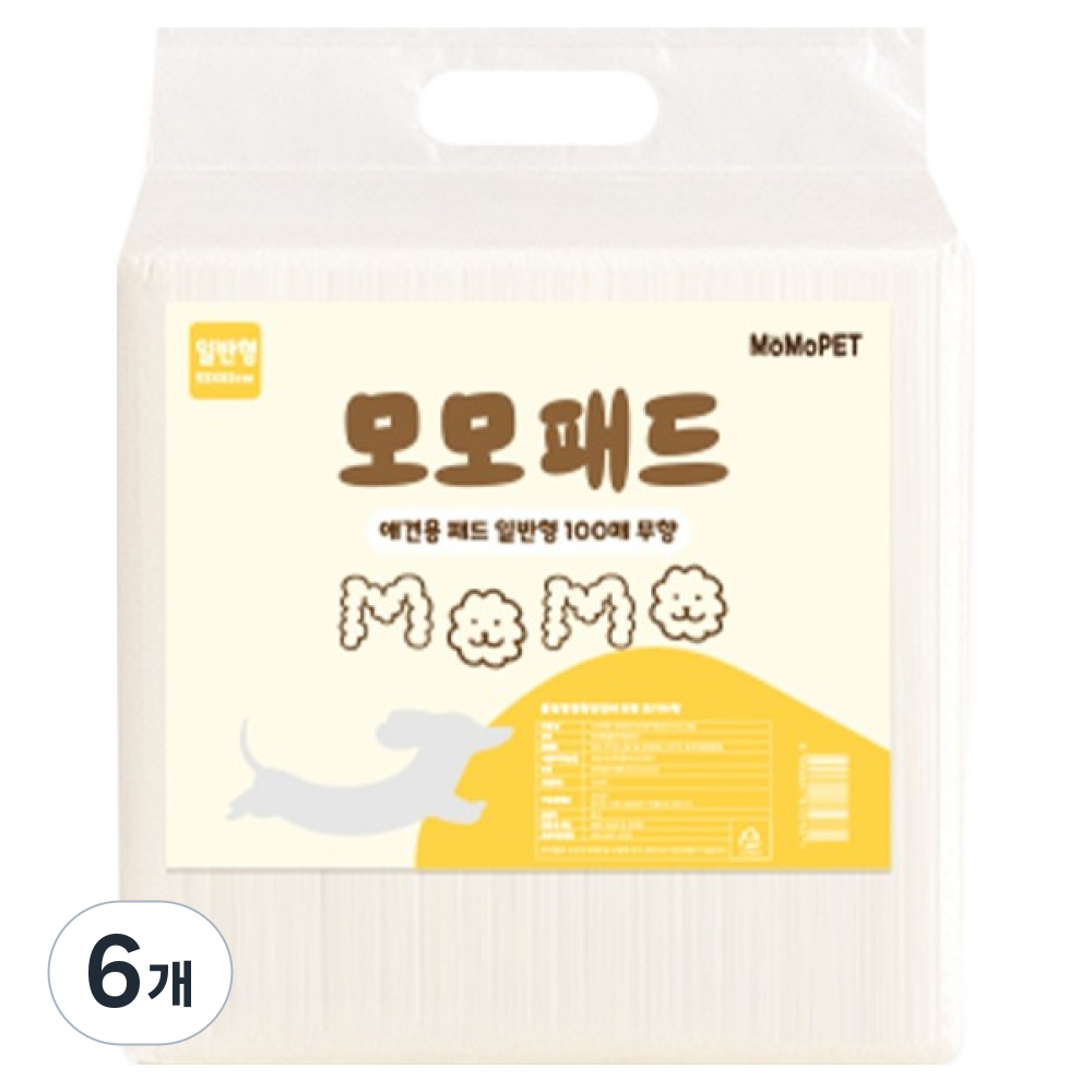 모모 강아지 일반형 배변패드 무향, 6개, 100개입 43,900원