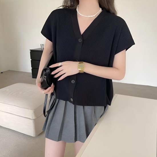 데일리 브이넥 캡소매 반팔 니트 가디건 USC-24062201 24,310원