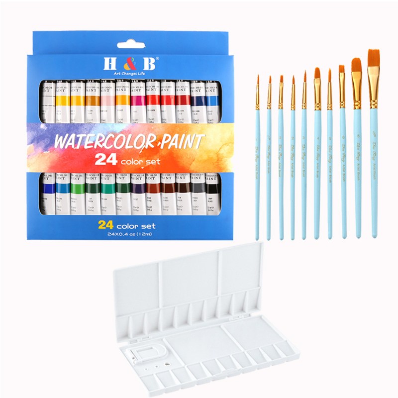 HB 문화사 전문가용 24색 대용량 수채화 12ml 물감 + 다용도 붓10종 + 팔레트 세트 35종구성 31,250원