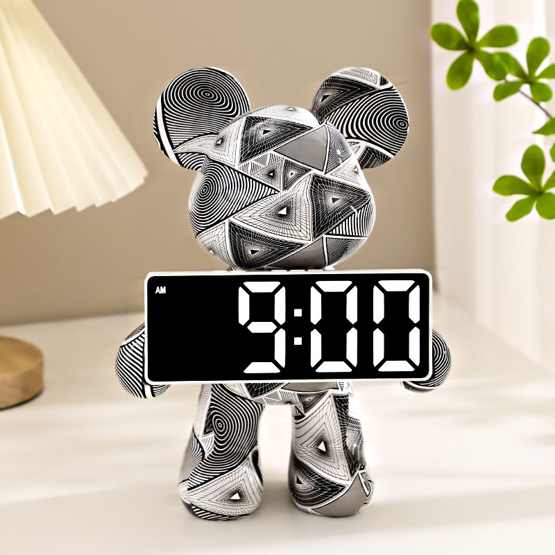 Uinox 곰돌이 탁상용 시계 감성 홈 인테리어 곰돌이 특이한 저금통 무소음 LED 탁상시계, 체크무늬 46,800원