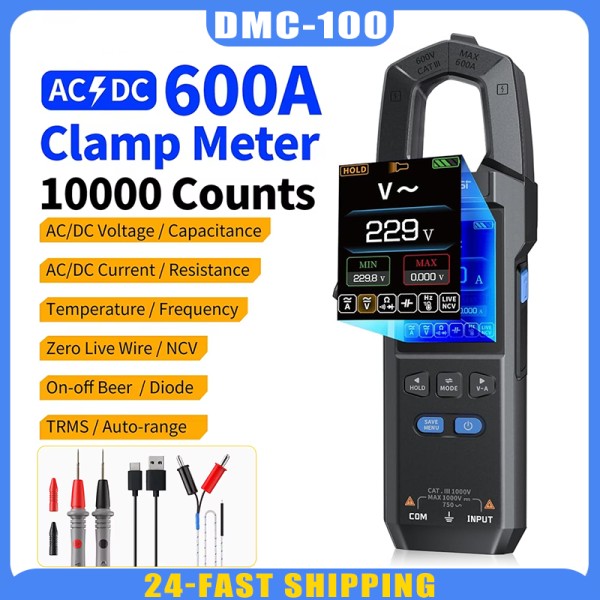 FNIRSI DMC-100 디지털 멀티미터 10000 카운트 AC/DC 클램프 미터 600A 전류 테스터 NCV 전기 진단 도구 90,400원