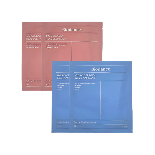 바이오던스  콜라겐 리얼 딥 마스크 2매 + 하이드로 세라놀 리얼 딥 마스크 수면팩 2매 18,600원