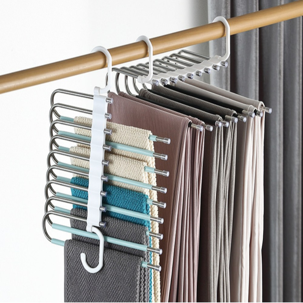 (1+1)초슬림 멀티 논슬립 접이식 바지걸이 5단 다기능 공간활용, 민트9단, 1개 12,800원