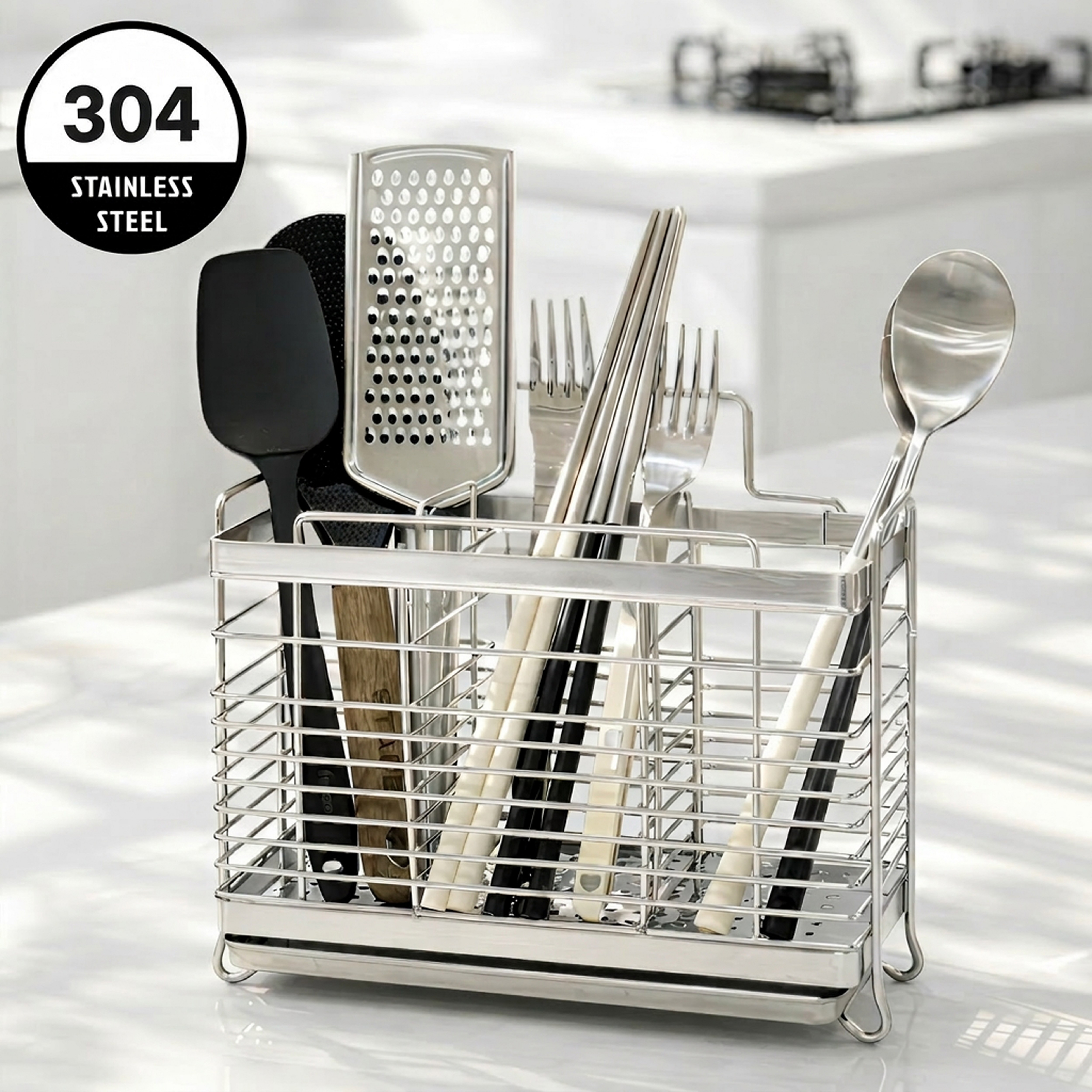 누모아 스텐락 올스텐 304 무연마 물빠짐형 프리미엄 3구 수저통, 메탈릭 실버, 1개 32,900원