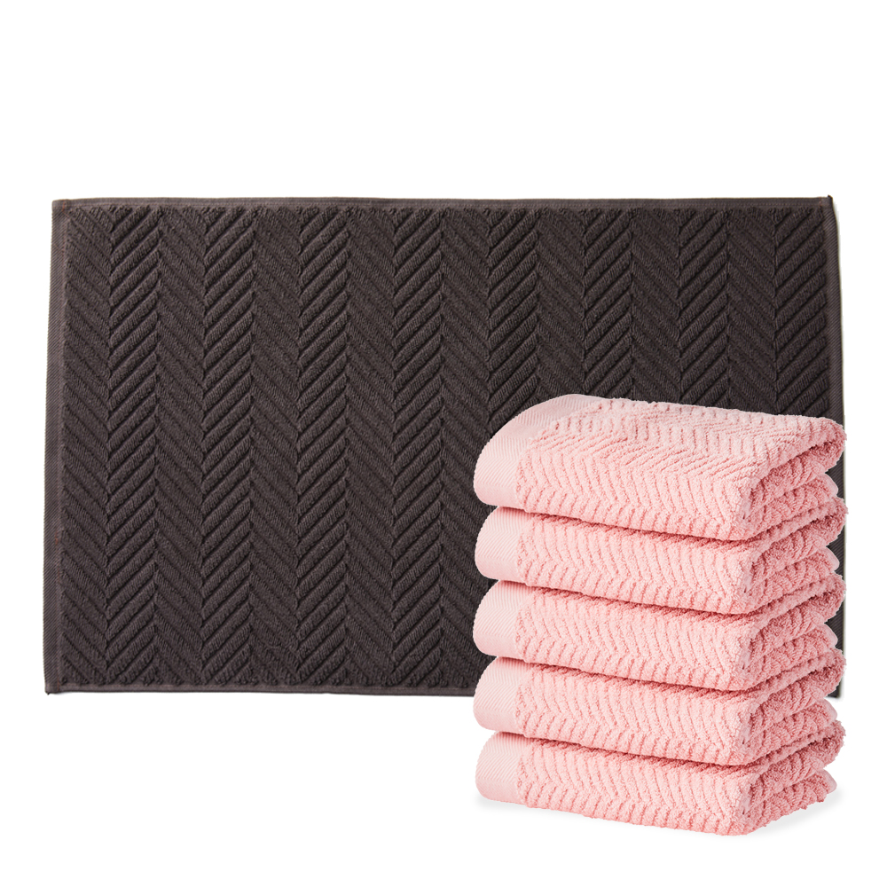 소프트터치 헤링본 세면타올 170g 40수 코마사 5p + 헤링본 발매트 24,900원