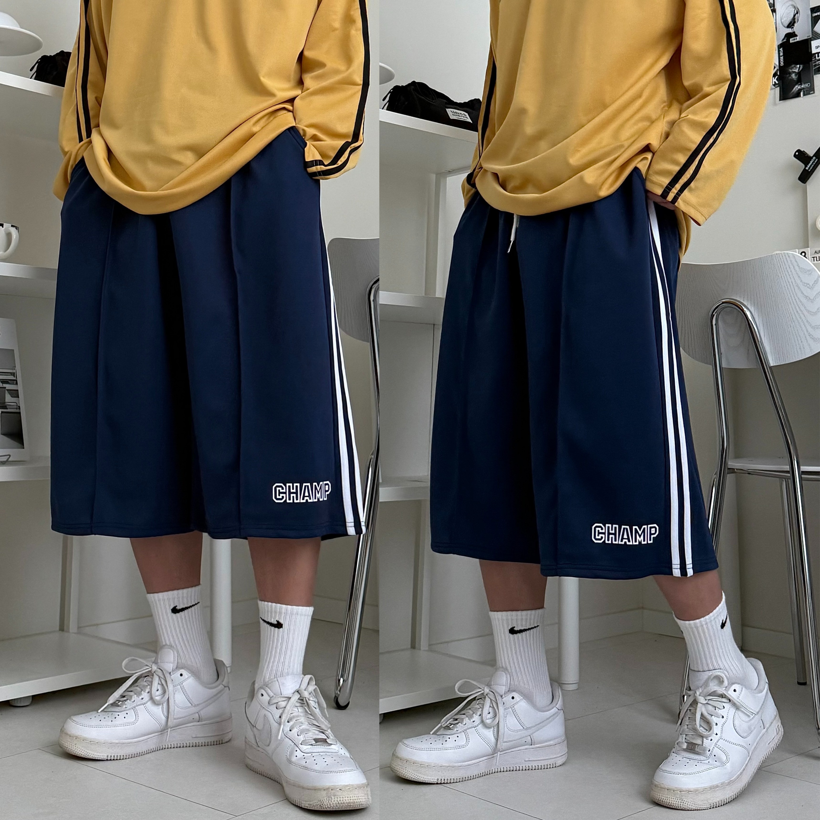 르위 고중량 밴딩 라인 핀턱 벌룬 트랙 버뮤다팬츠 14,900원