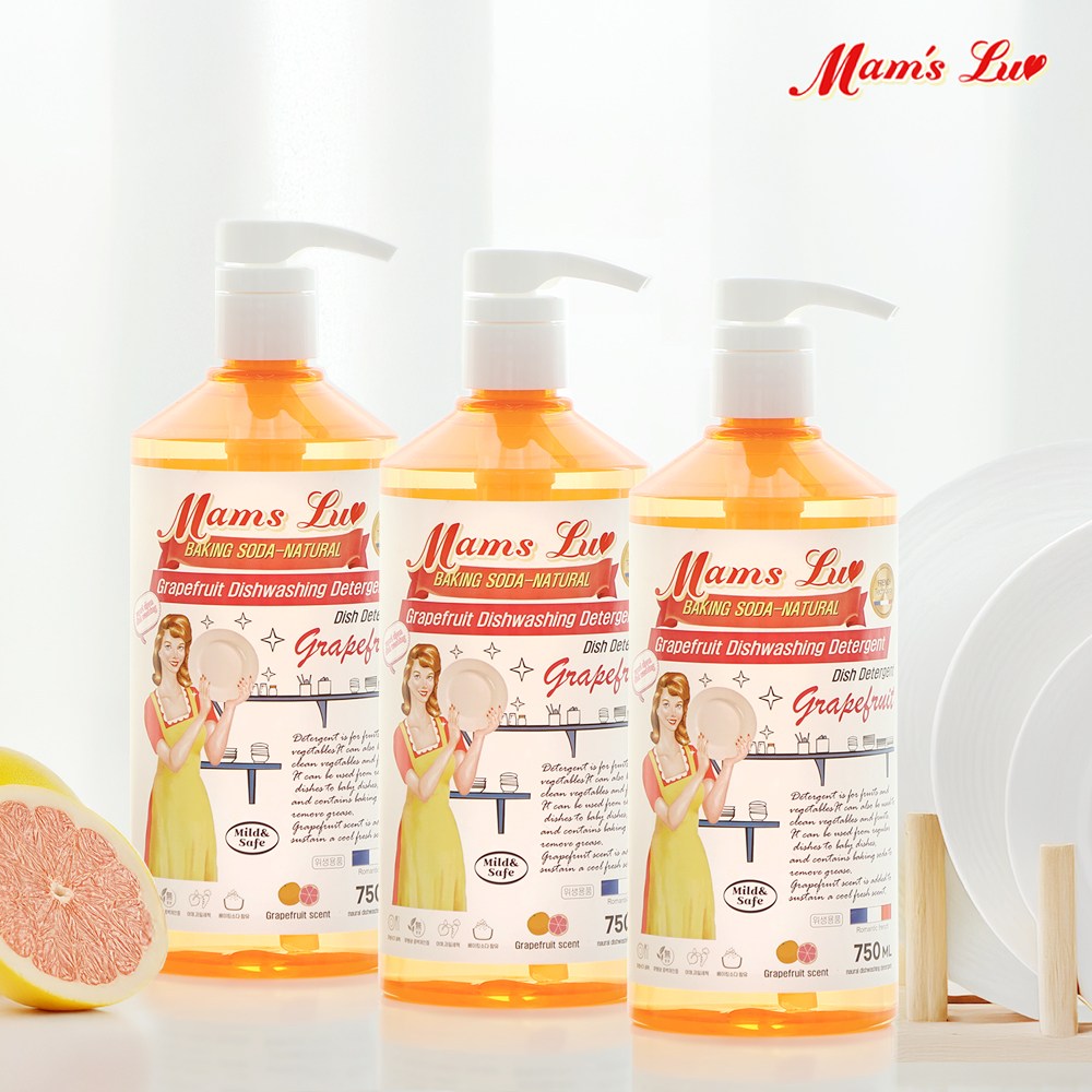 맘스럽 자몽 주방세제 750mlX3개입 오리지날 자몽향 고농축형 항균인증 피부저자극테스트인증 상큼함이 그대로 야채 과일 세척제 중성세제, 3개, 750ml 8,900원