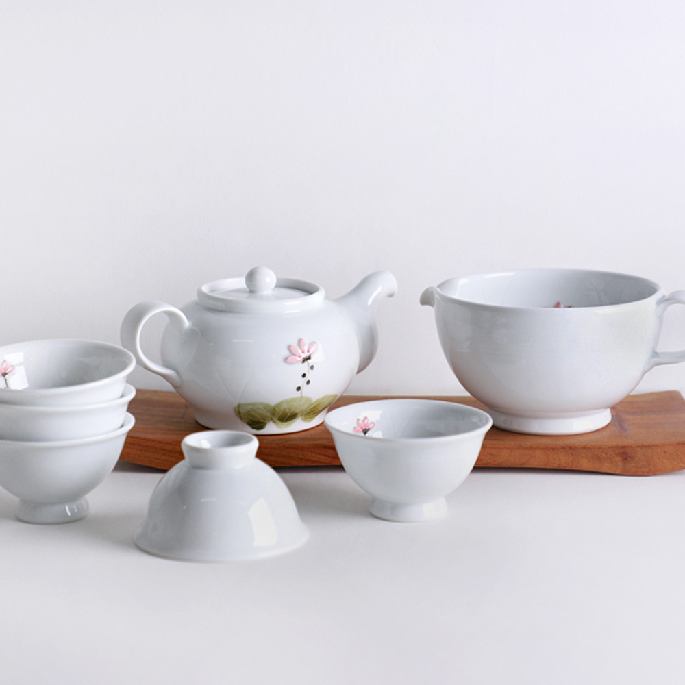 늘 한꽃 초봄꽃 국산 백자 도자기 5인 다기 세트 120,000원