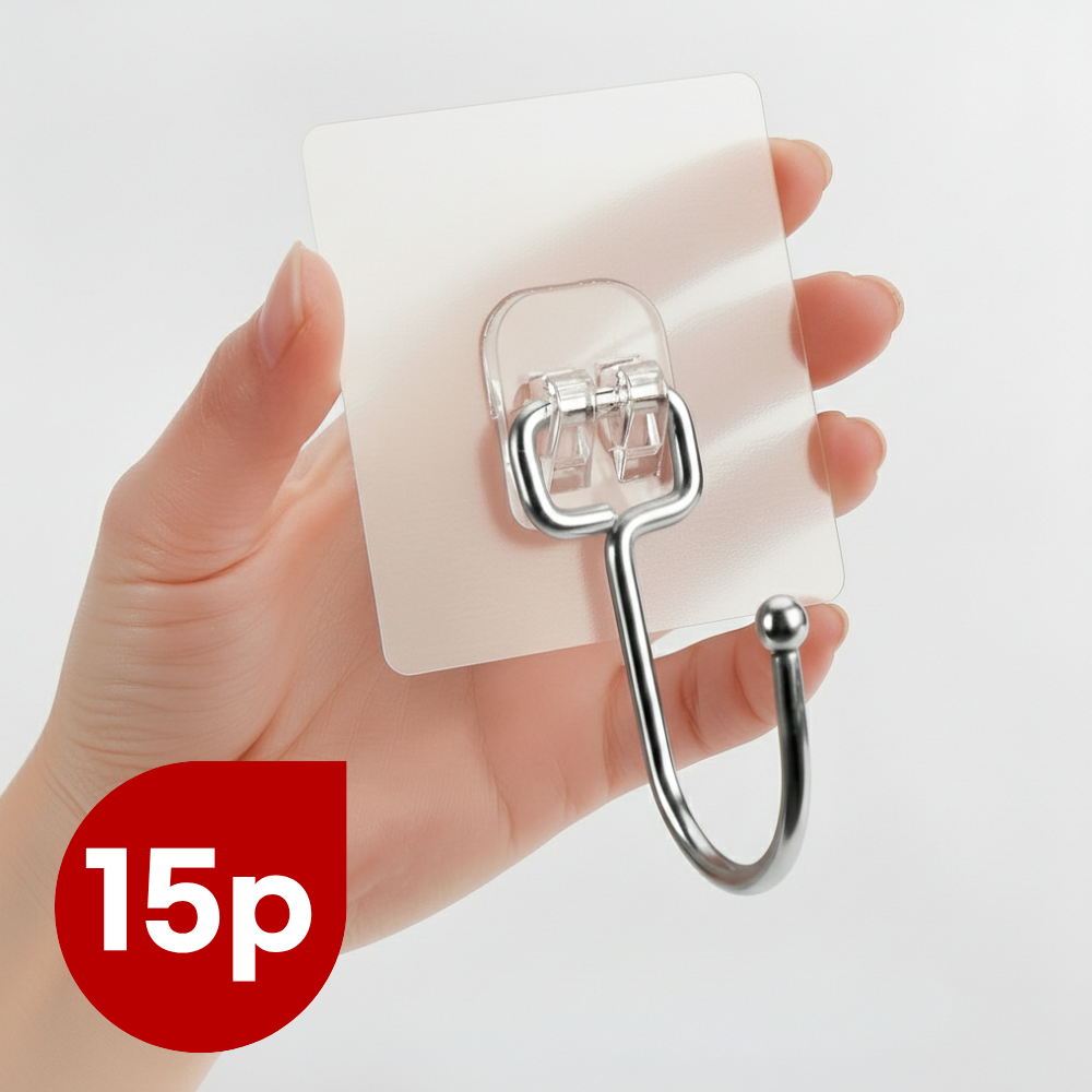 모브드 타공 초강력 접착식 후크 걸이, 투명, 15개 9,300원