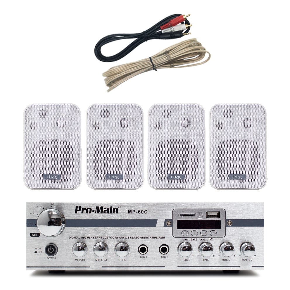 블루투스 매장용 미니 앰프 스피커 세트 카페 매장 업소용 벽걸이, MP-60C 1개 + 4인치 스피커 4개(화이트) 168,000원