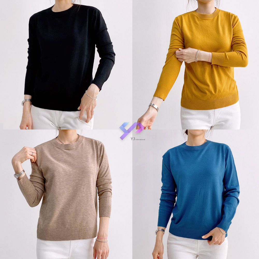 와이제이 국내 당일 발송 캐시미어긴팔니트 17컬러 고급니트 라운드넥 니트티셔츠 빅사이즈 여성긴팔니트 YJKP159 8,500원