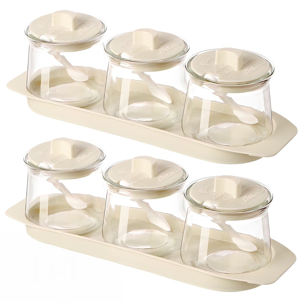 투데이리빙 1+1 3구 양념통 세트 주방 조미료 깔끔 정리 유리 밀폐 양념 통 양조절 계량 스푼 트레이 조미료통 14,810원