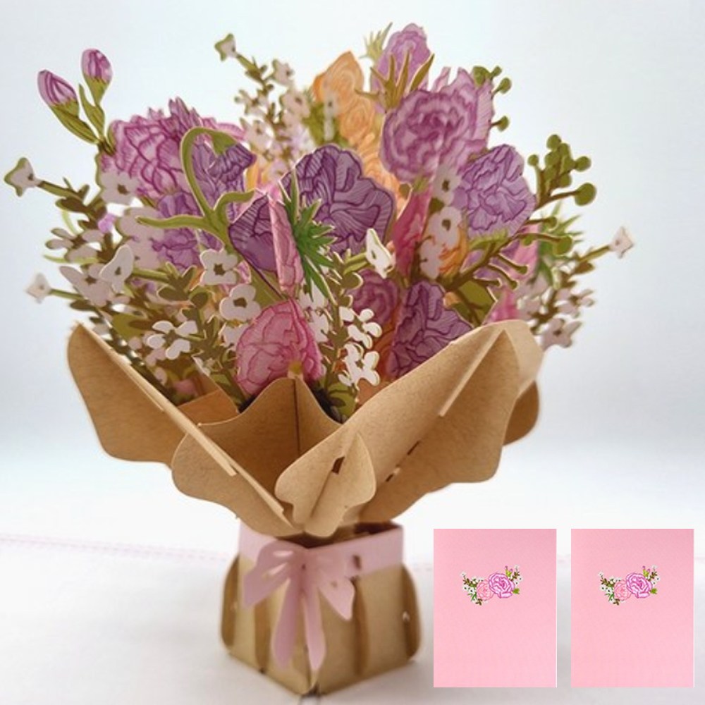 알파벳샵 3D 꽃다발 입체 팝업 카드 2개입, 핑크꽃다발 팝업카드 2개입 15,900원