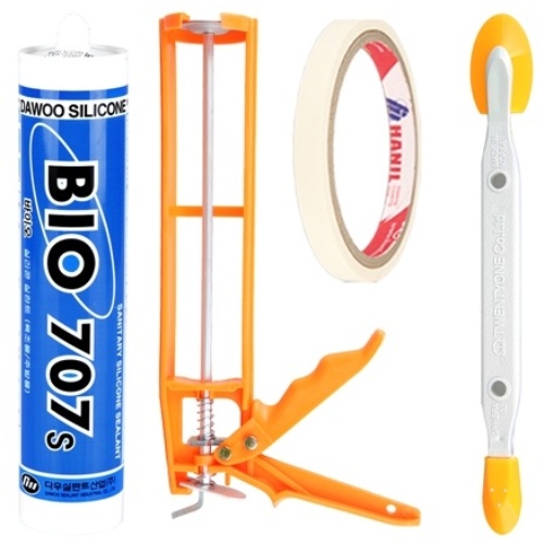 한신케미칼 다우 바이오707 욕조 주방 백색 실리콘+플라스틱건+헤라+마스킹테이프, 1세트 16,600원