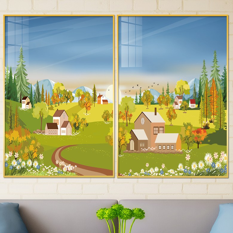 아트블루 동양풍 산 풍경화 수채화 그림 인테리어 액자, 마을풍경화_A+B=2개 세트 157,800원