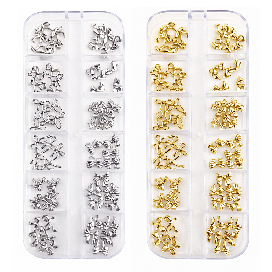 나의셀렉 메탈 리본 네일파츠 골드+실버 2종 1세트 총120pcs, 1개, 골드/실버 14,400원