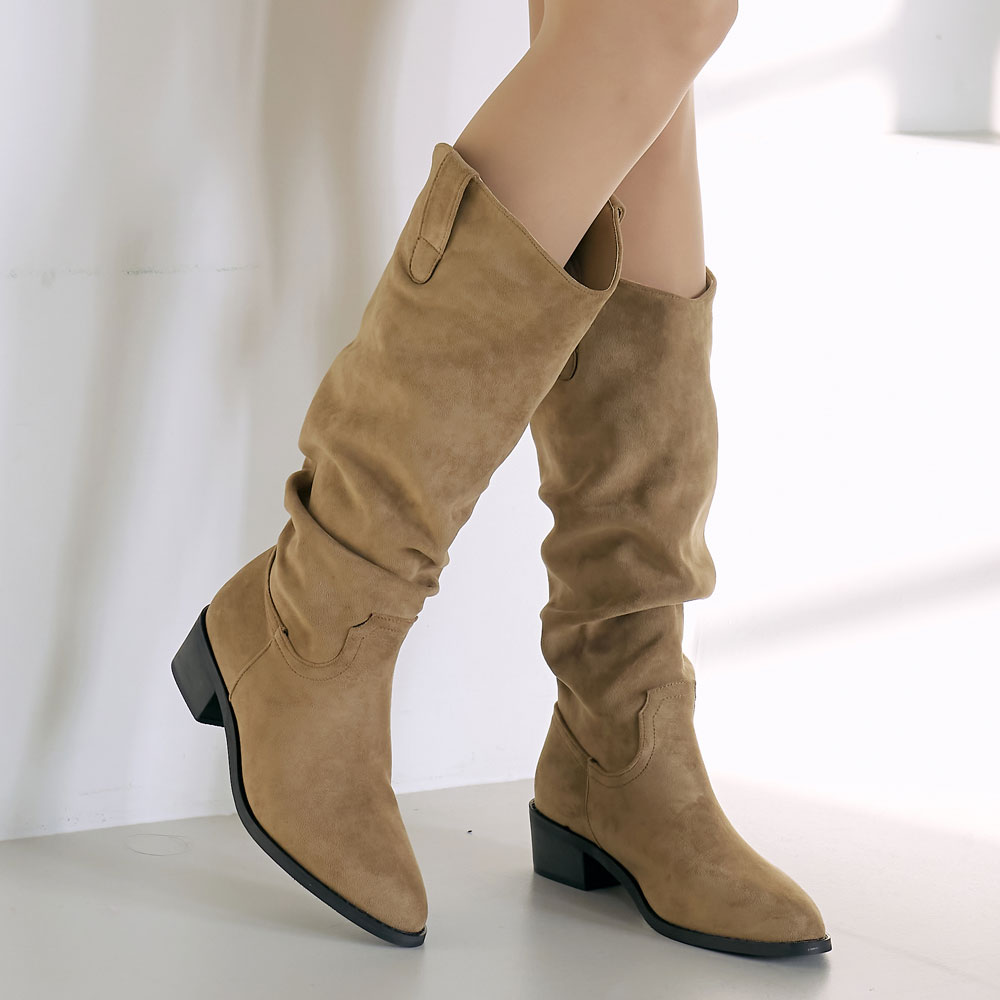 에스유니 발편한 여성 카우보이 웨스턴 스웨이드 주름 롱부츠 4cm 45,900원