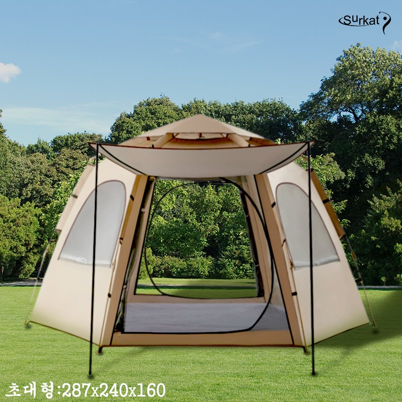 Surkat 원터치 육각 대공간 가족 텐트 대형 육각 돔텐트 자동 캠핑그늘막텐트 69,800원