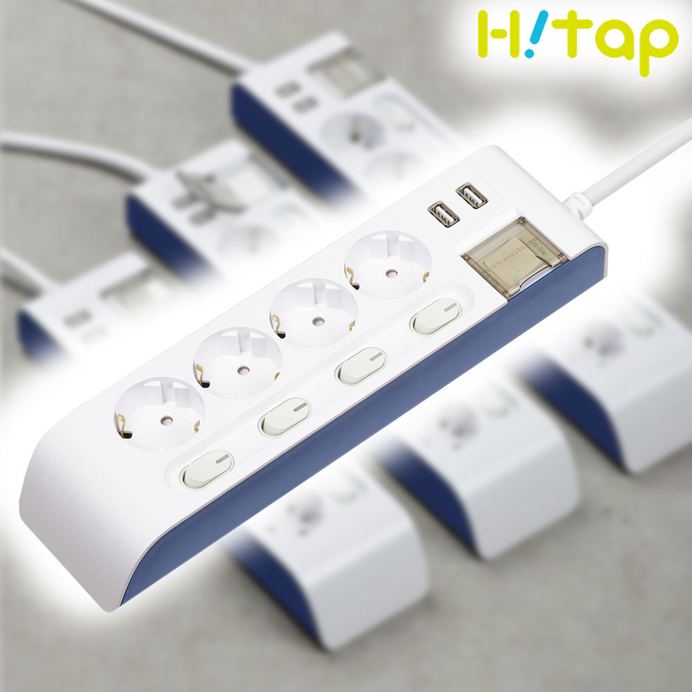 현대일렉트릭 하이탭 4구 개별스위치+USB 멀티탭 2800W 국내생산, 1개, 화이트+네이비, 3m 29,000원