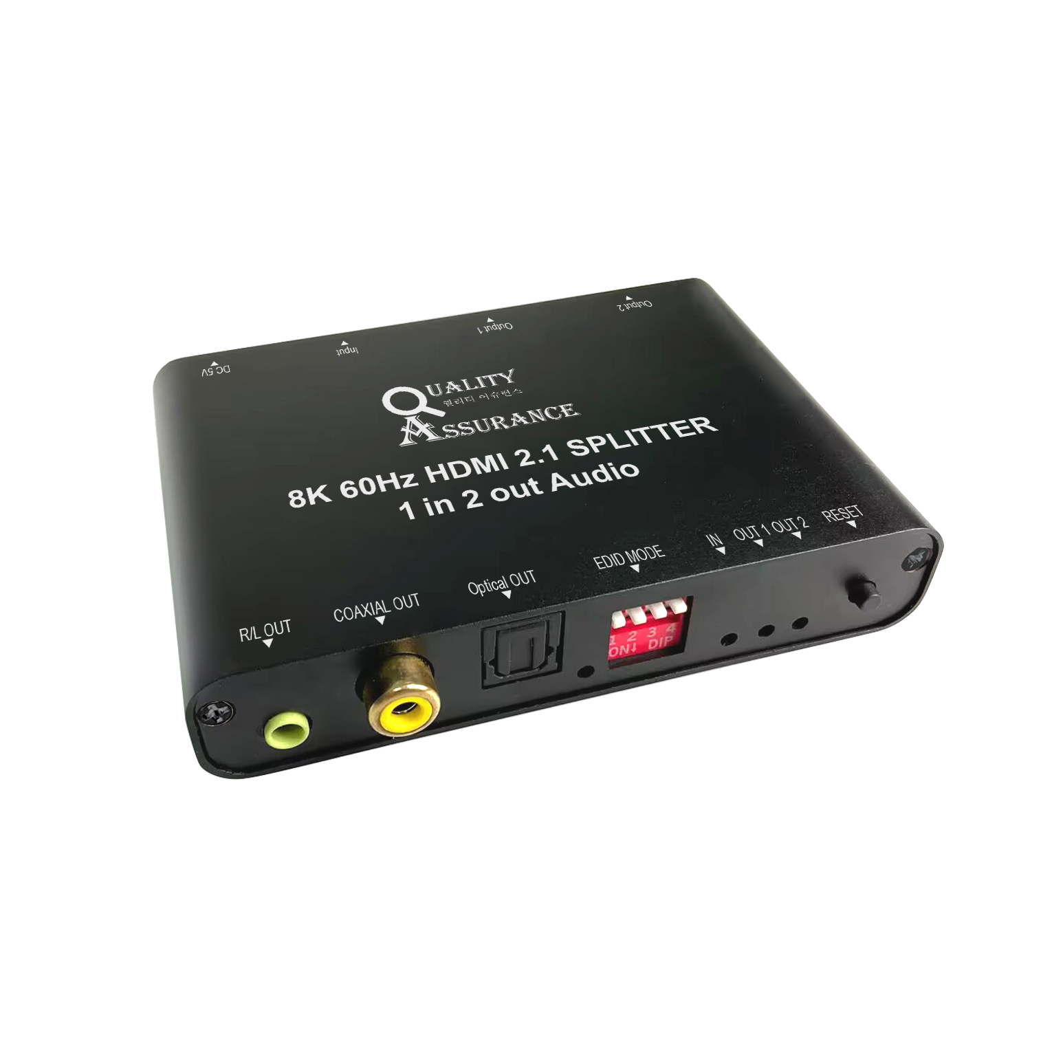 HDMI 2.1버전 분배기 1대2 8K 60Hz / 4K 120Hz UHD 영상 모니터 TV 복제 오디오단자 출력 3포트 사운드바지원 EDID HDR10+ Q8K60EDID3AV 28,500원