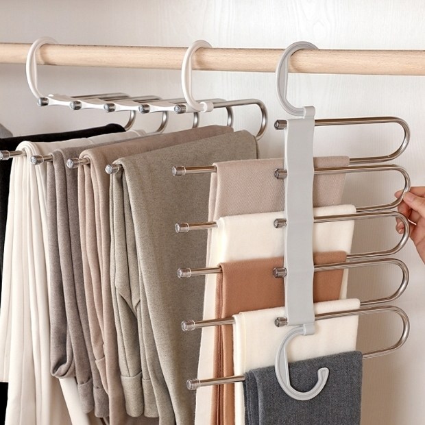 [2P세트] 두배 넓어지는 논슬립 스텐 5단 바지걸이 (베이직형-5단) 14,900원