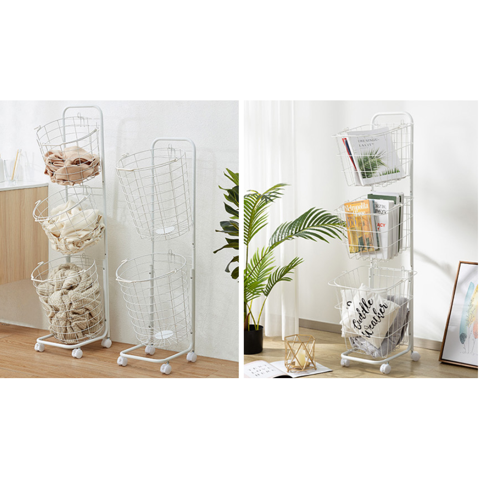 바퀴달린 이동식 철제 빨래바구니 원형 사각 2단 3단 바구니 분리 사용 가능 34,650원