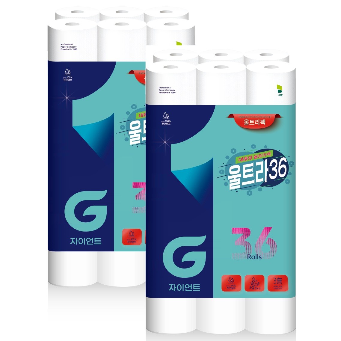 자이언트 울트라 36 천연펄프 대용량 화장지 2팩, 총 72롤 26,150원