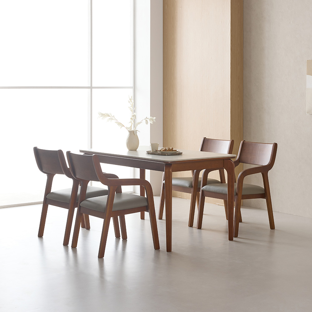 라로퍼니처 디바인 1400 연그레이 포세린 통 세라믹 4인 식탁 세트 4인용 참죽나무 원목 테이블, 일반의자 4, 단품 637,000원