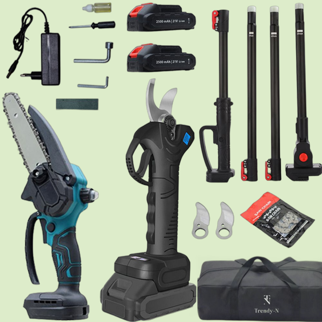 트렌디엔 전동전지가위 고지톱 30mm 대용량 배터리 디지털 액정 초경량 장대 분리 세이프티가드 가지치기 풀세트 179,990원