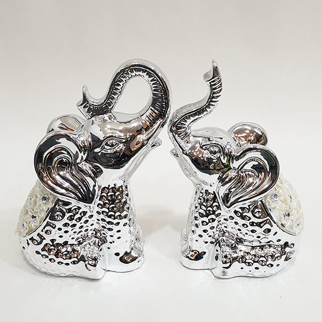 큐빅 코끼리 2P 실버 인테리어 도자기 테이블 장식 소품 73,000원