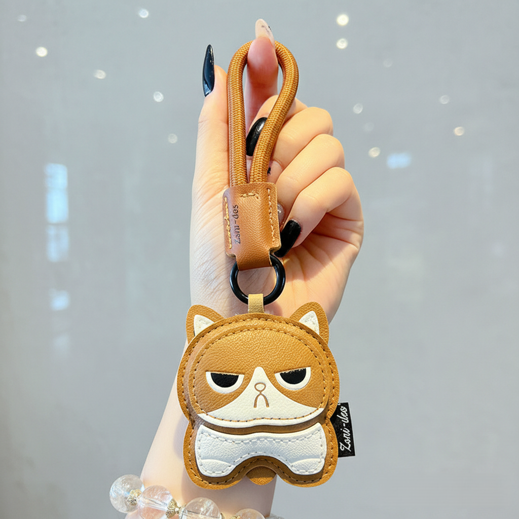 S.J.S 프리미엄 고양이 키링 가죽소재 펜던트 열쇠고리 키홀더, 1개, 브라운 페르시안 11,900원