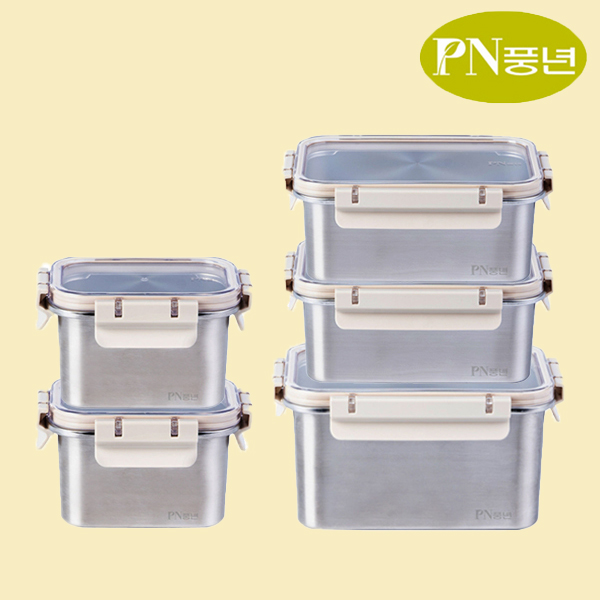 PN풍년 스텐 반찬통 5종 세트 (균일가) 보관 소분 밀폐용기 전자레인지 오븐 식기세척기 냉장 냉동, 5개, 0.4+1+1.6 94,000원