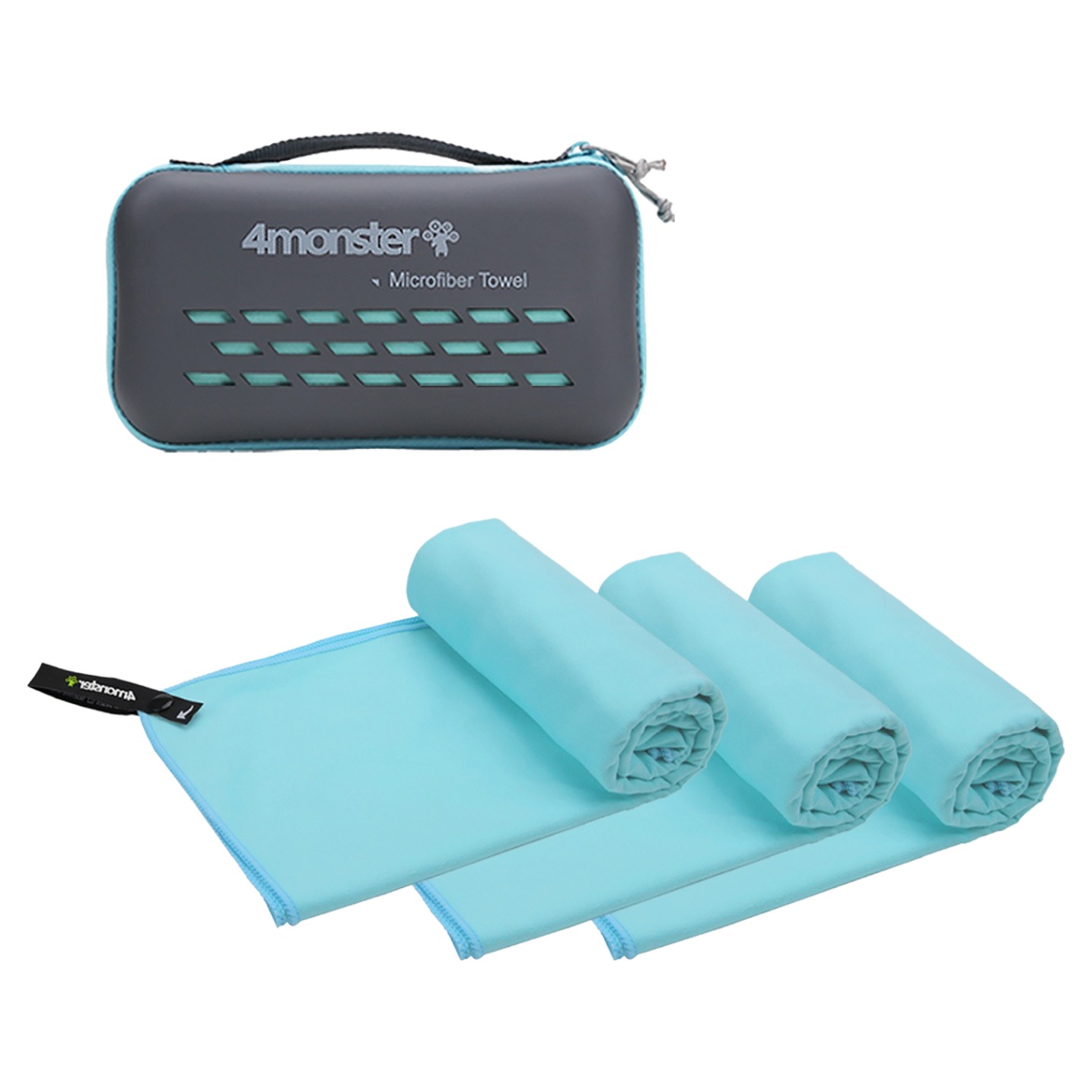 4몬스터 극세사 마이크로화이바타월 라지 3p + EVA 케이스 세트, 라이트블루, 1세트 57,860원