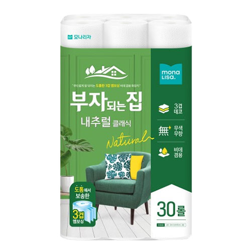 모나리자 부자되는집 내추럴클래식 화장지 3겹 30롤X4팩 9,500원