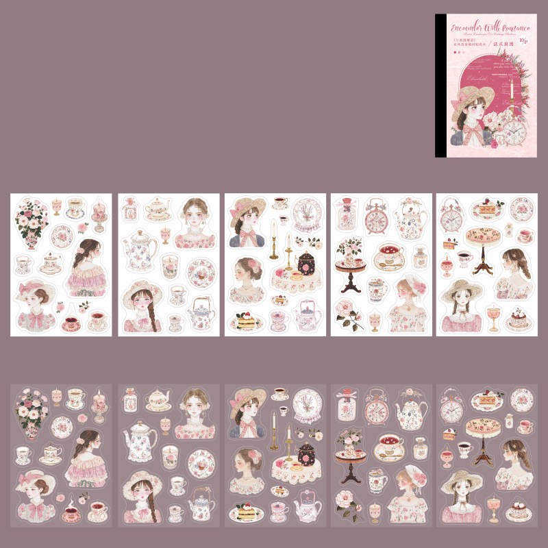 올리브파티 프렌치로맨스 시리즈 소녀 인물 빈티지 다꾸 감성 스티커북 세트 6,900원