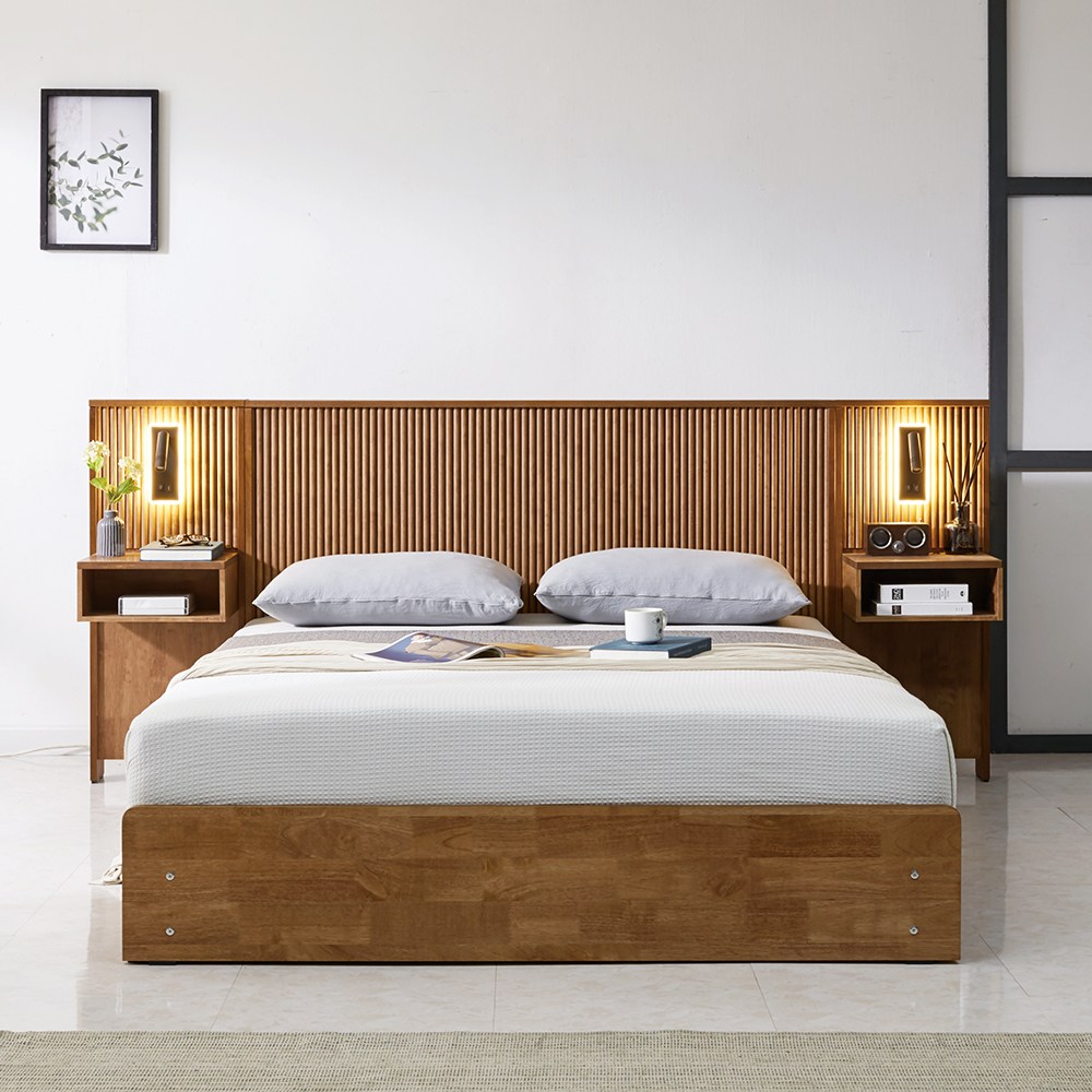 프린홈 세라픽 LED 원목 템바보드 슈퍼싱글/퀸 침대프레임 (매트,협탁 제외) 369,000원