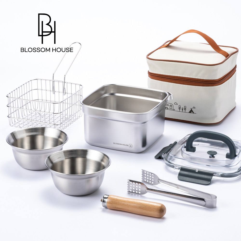 블라썸 스텐 캠핑 트리플 포트 튀김 냄비 8종 코펠 세트(+휴대용 가방포함) 24,900원