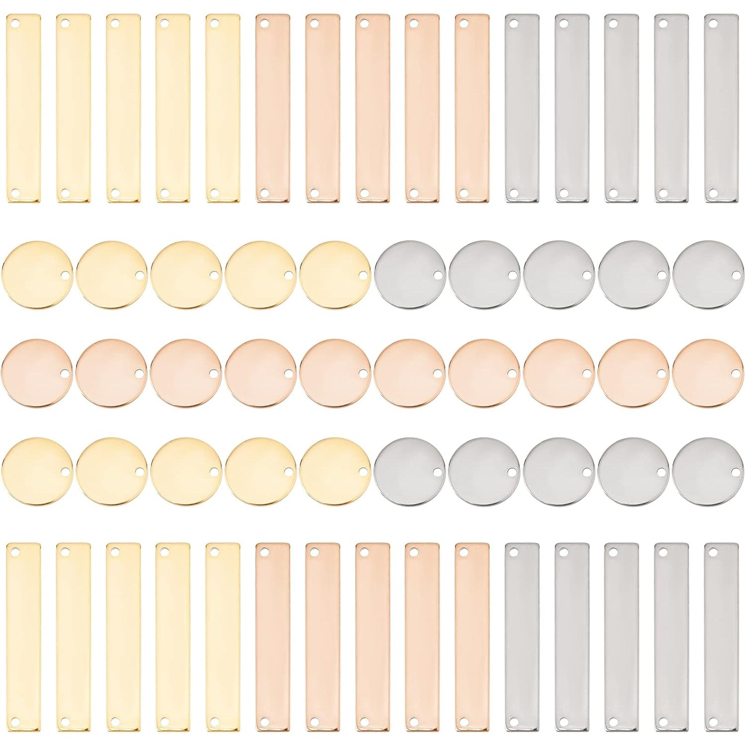 304 스테인리스 주얼리 부자재, 믹스 컬러, 직사각형 및 원형, 15~35x6~15x1mm, 구멍 1~1.6mm, 1세트 60개, 스타일 당 10개, 목걸이 팔찌 귀걸이, 주얼리 16,260원